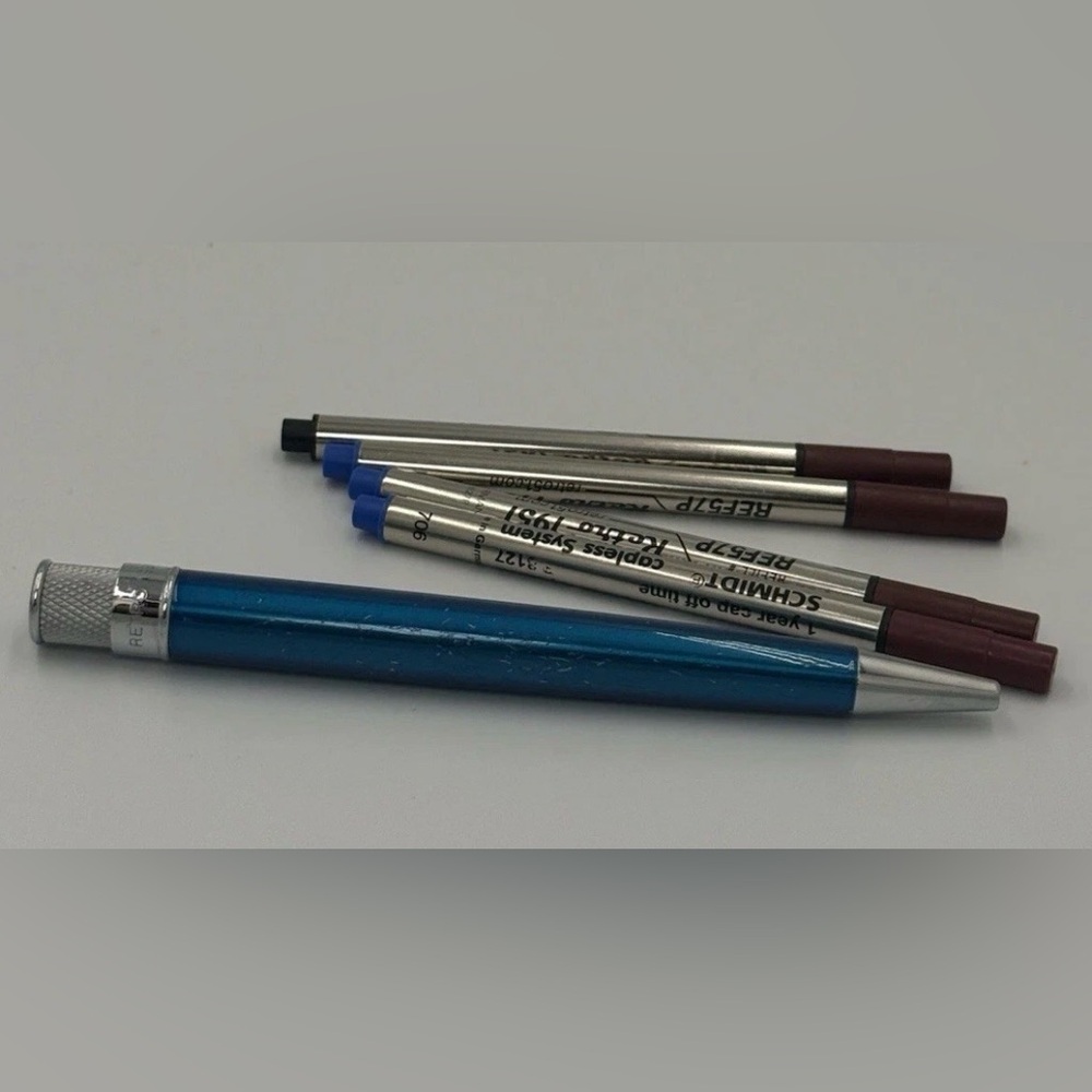 Tornado By Retro Blue Metal 1951 Ball Point Pen - Knurled Twist Top - 4 Refills
